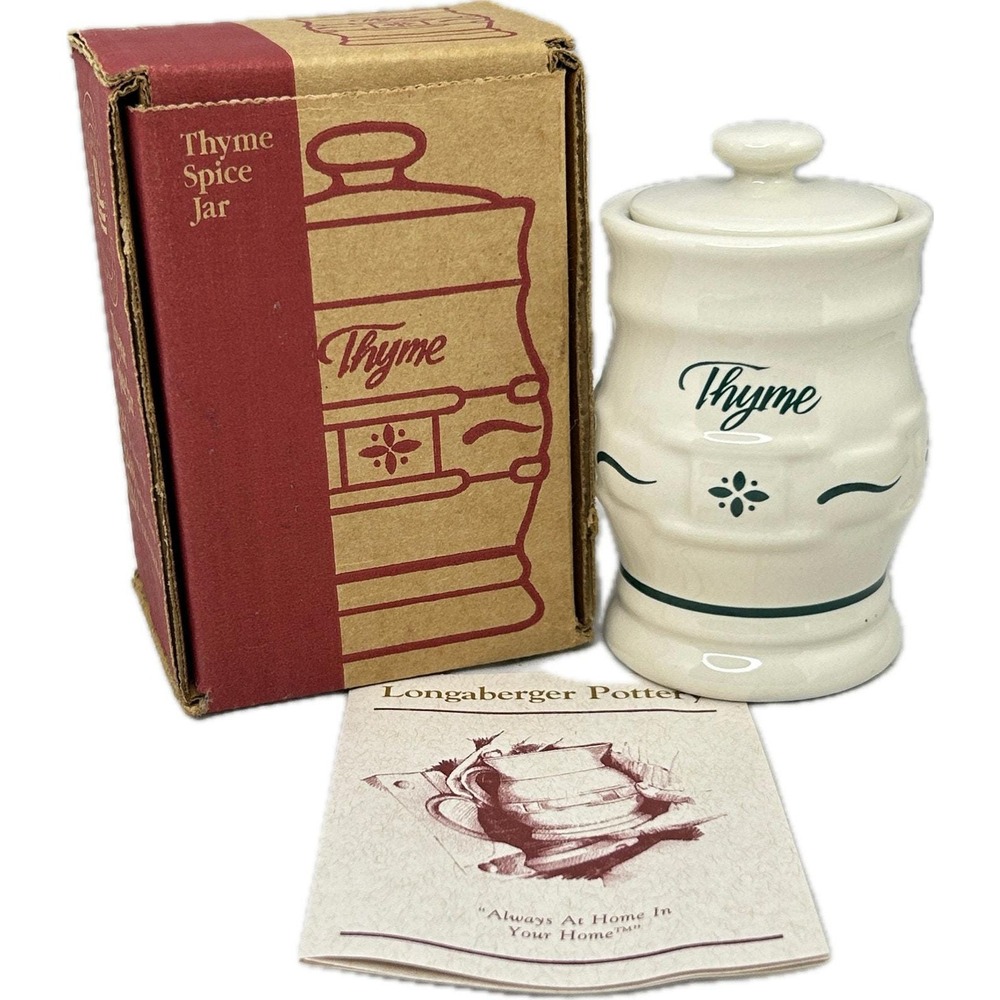 Longaberger Pottery THYME Spice Jar with Lid‎ Woven Heritage Green with Box